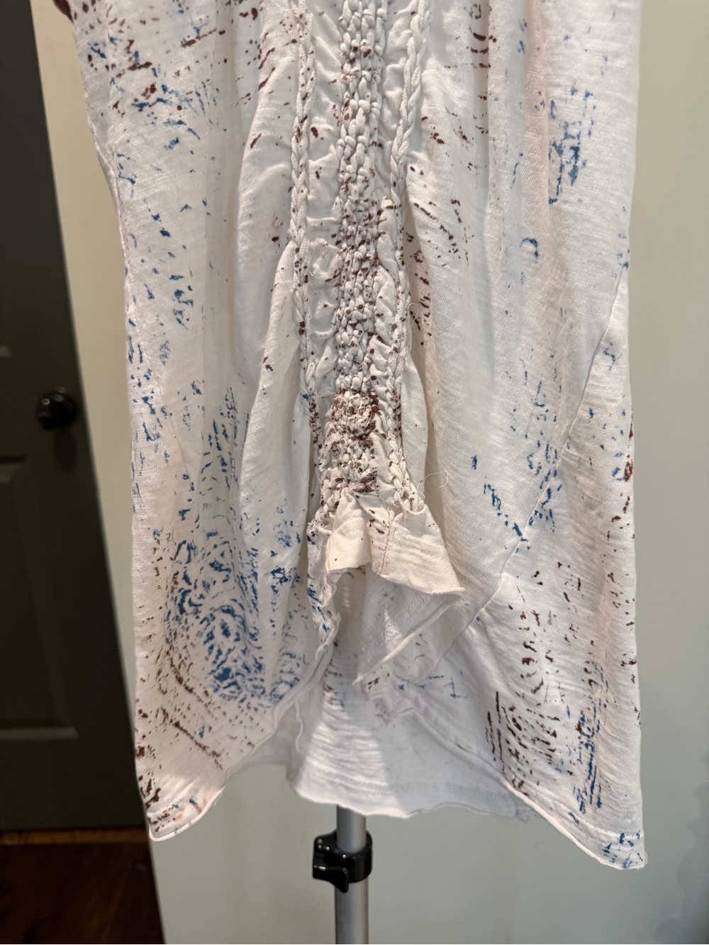 Free People White Blue Brown Distressed Boho Tank Top Size Small